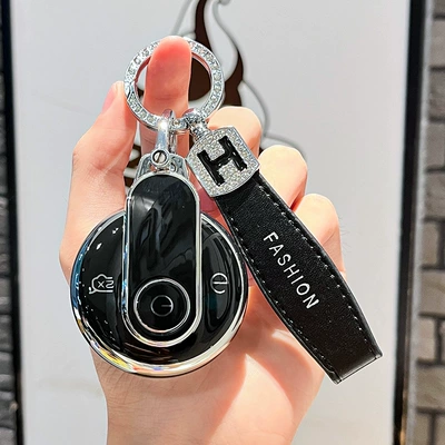 New Model Bestune Xiaoma 222Km | Car key bag - pentium-pony-model-b-smart-4-button-single-shell-black-black-h-leather-rope-diamond-buckle-silver-number-plate