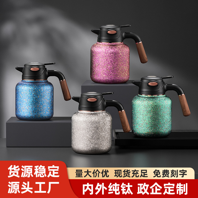 순수한 티타늄 열 냄비 1000 ml 더블 레이어 찐 주전자 기계적 온도 디스플레이 휴대용 뜨거운 냄비 티타늄 냄비 선물 상자