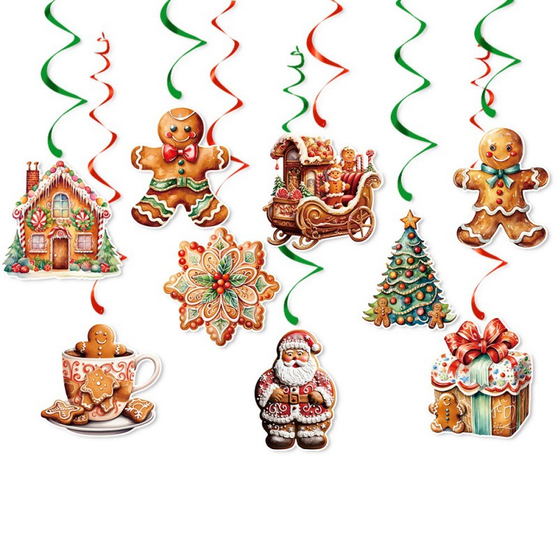 Nueva decoración navideña europea y americana, colgante en espiral, colgante en espiral de hombre de jengibre, artículos de decoración para fiestas navideñas