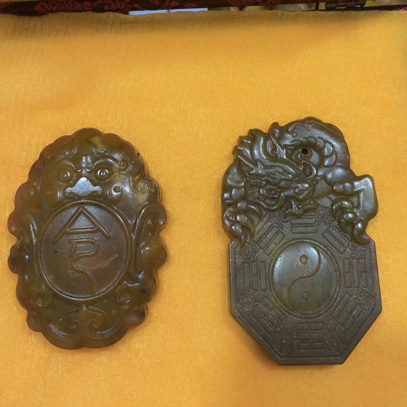 直播供货仿古做旧工艺品岫玉做旧 古风配饰 福字吉祥套盒玉牌批发|undefined