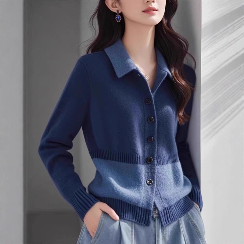Autumn and Winter Unique and Chic Blue Sweater Knitted Bottoming Shirt for Women with a Unique and High-End Feel and Super Nice Long-Sleeved Top