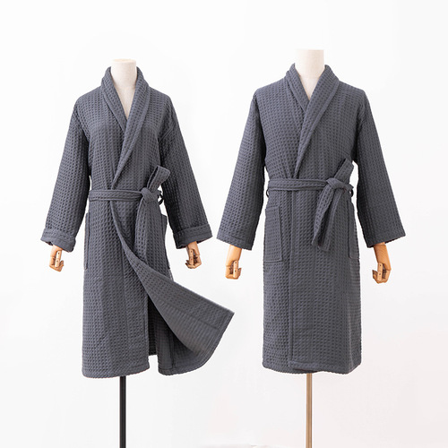 Japanese-style cotton four-season extended honeycomb waffle bathrobe yukata nightgown home clothes couple men and women hotel B&B