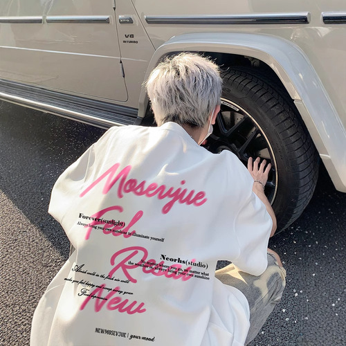 Men's Summer American Streetwear Short Sleeve T-Shirt Loose Casual Couple Matchable Printed High Street Crew Neck Top