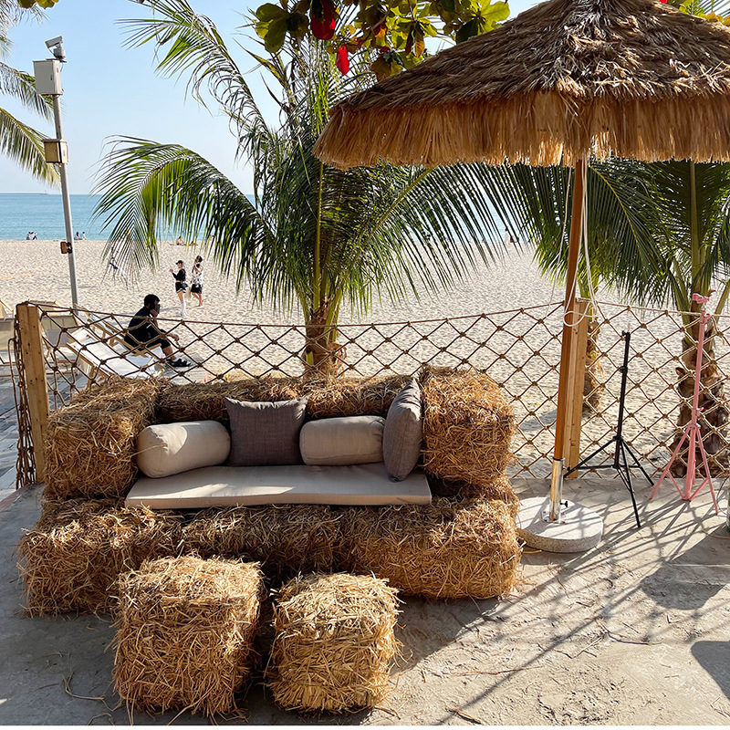 露营氛围感布置干草垛彩色草堆圆草墩稻草沙发凳农场稻草装饰
