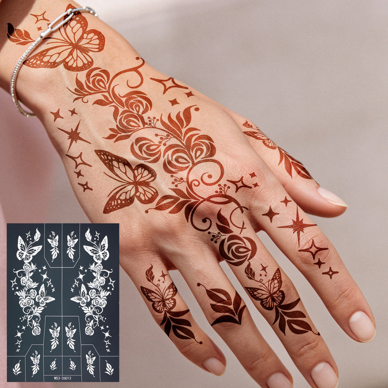 Cross-border henna tattoo stencil butterfly rose star back of hand hand-painted template juice tattoo spray-painting template