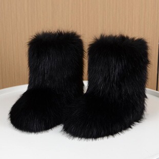 U 23516 Fox Fur Snow Boots Warm Winter Boots ����ëѩ��ѥ