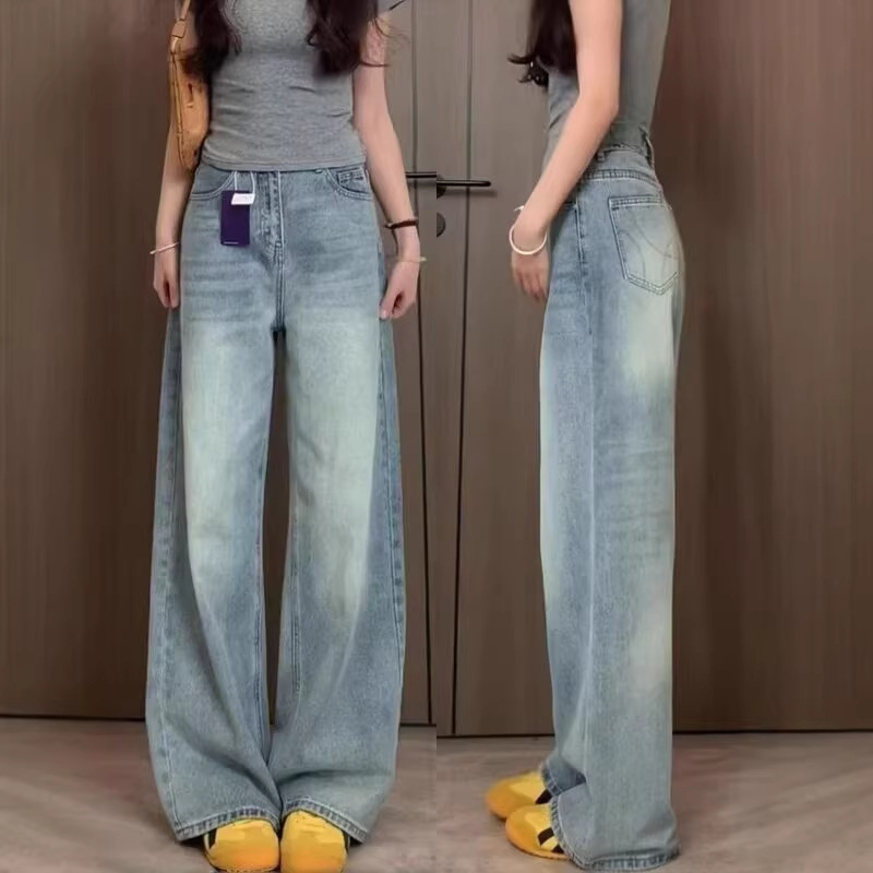 Light Blue Wide-Leg Jeans for Women 2026 New Style Pear-Shaped Body Loose Fit Slimming High-Waisted Drapey Straight Long Pants Light Blue Wide-Leg Jeans for Women 2026 New Style Pear-Shaped Body Loose Fit Slimming High-Waisted Drapey Straight Long Pants