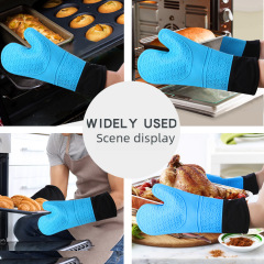 Oven Mitts with Velcro Microwave with Cotton Fabric Mitts Thick Kitchen Baking with Fabric Silicone Two-Finger Gloves