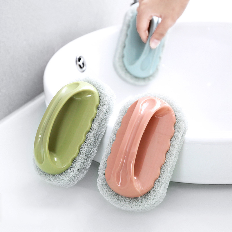 Household Tile Cleaning Brush Scandinavian Kitchen Sponge with Handle Multifunctional Plain Bathtub Stove Scouring Brush