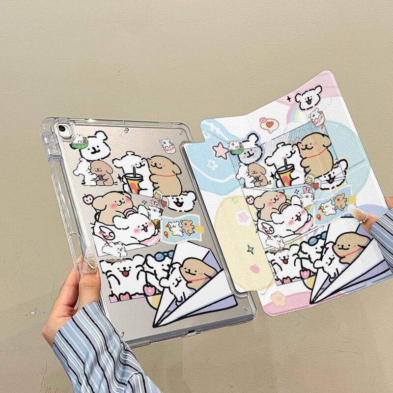 Cartoon Line Drawing Puppy Protective Case for Apple iPad Pro Tablet Cover Air8Y Foldable Mini with Pen Slot 10Th Generation