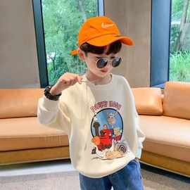 男童2025年中大童长袖可爱印花帅气男孩卫衣卡通圆领套头衫上衣潮