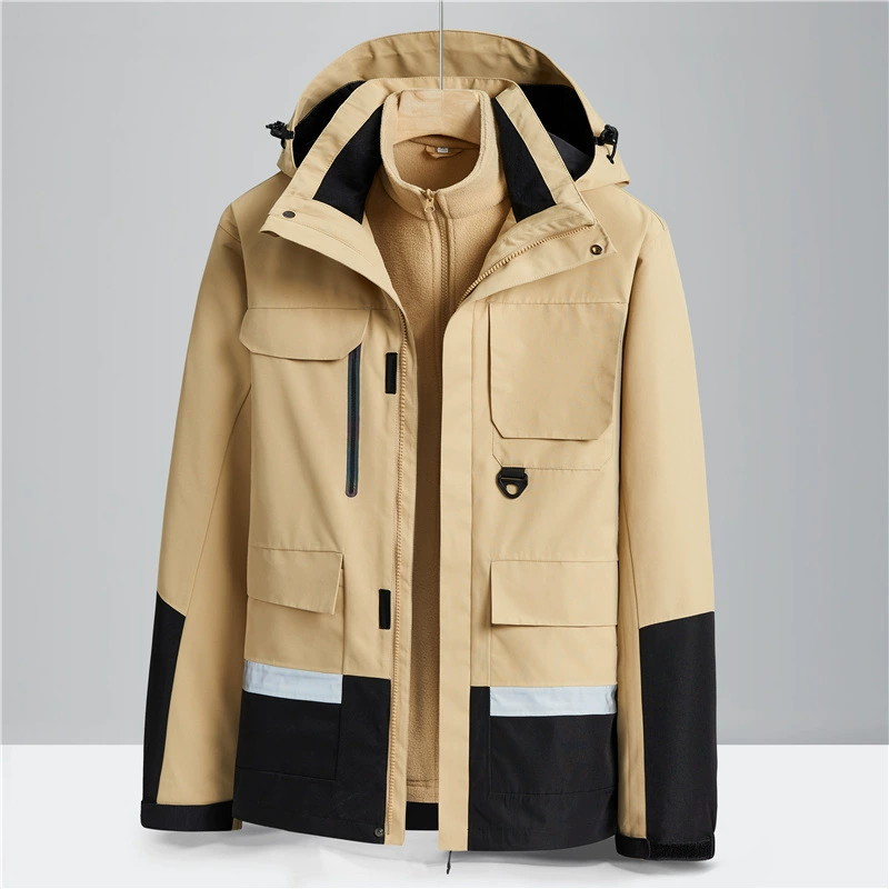 Прямые поставки с фабрики, куртка с полным термосваркой, Мужская ветрозащитная непромокаемая Теплая Флисовая Куртка для спецодежды с несколькими карманами