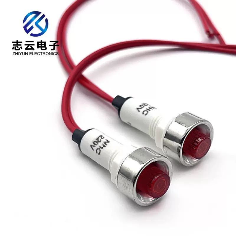 厂家直供NHC带线电源信号指示灯12V24V220V安装孔10mm设备指示灯