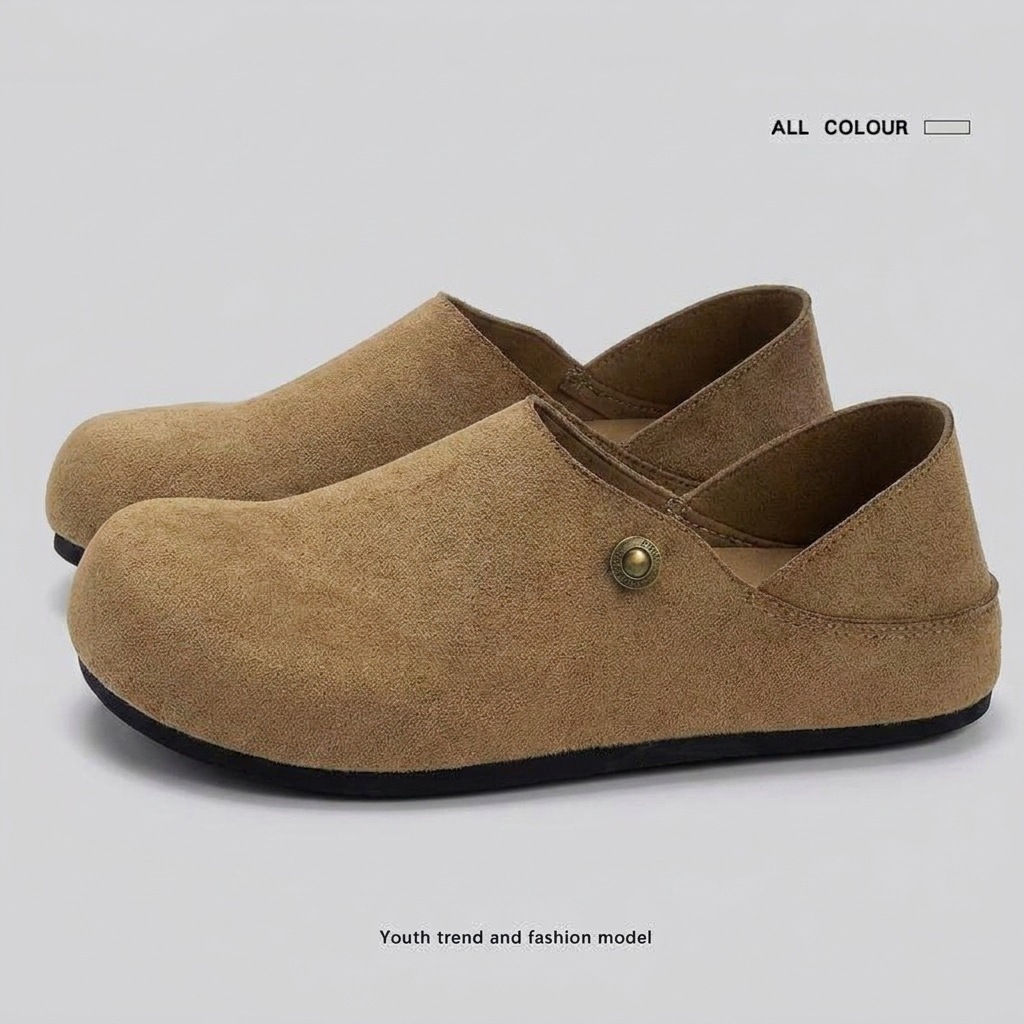 Full-cover Birkenstock-style men's shoes, 2026 autumn new model, retro height-increasing dual-use driving casual slip-on shoes