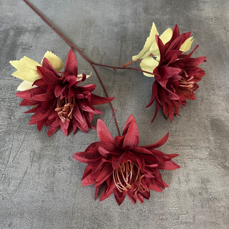 3 grandes crisantemos dahlia, accesorios de fotografía, decoración de boda, flores artificiales, flores de seda, flores falsas, ramo de flores