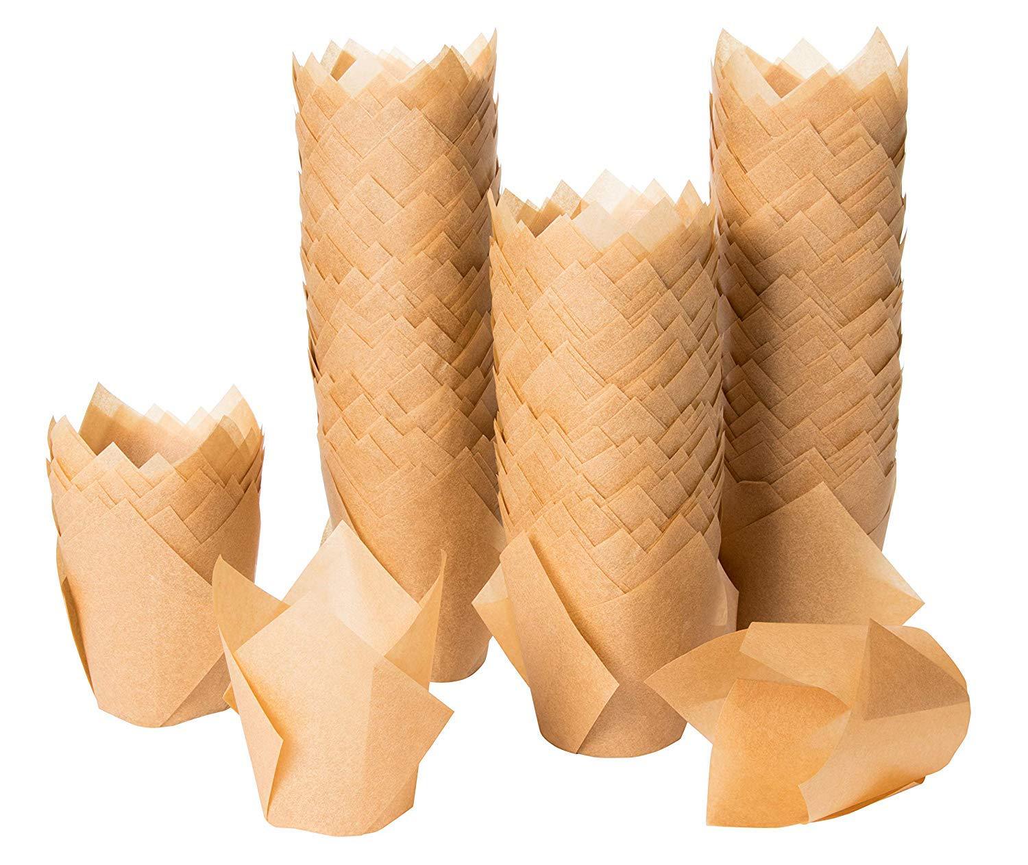 Desechable de alta temperatura resistente al aceite de café blanco medio Tulip llama torta taza de papel taza de muffin