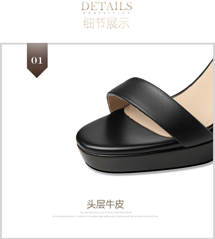 Sandal cao gót nữ quai ngang hở ngón da bò thật gót 10 cm — Màu đen chi tiết 7