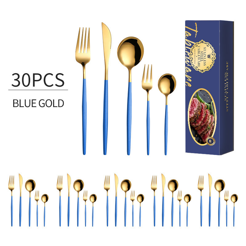 Amazon cubiertos de acero inoxidable transfronterizos set 30 piezas brillante cuchillo y tenedor portugués cuchillo y tenedor de filete de restaurante occidental cuchara