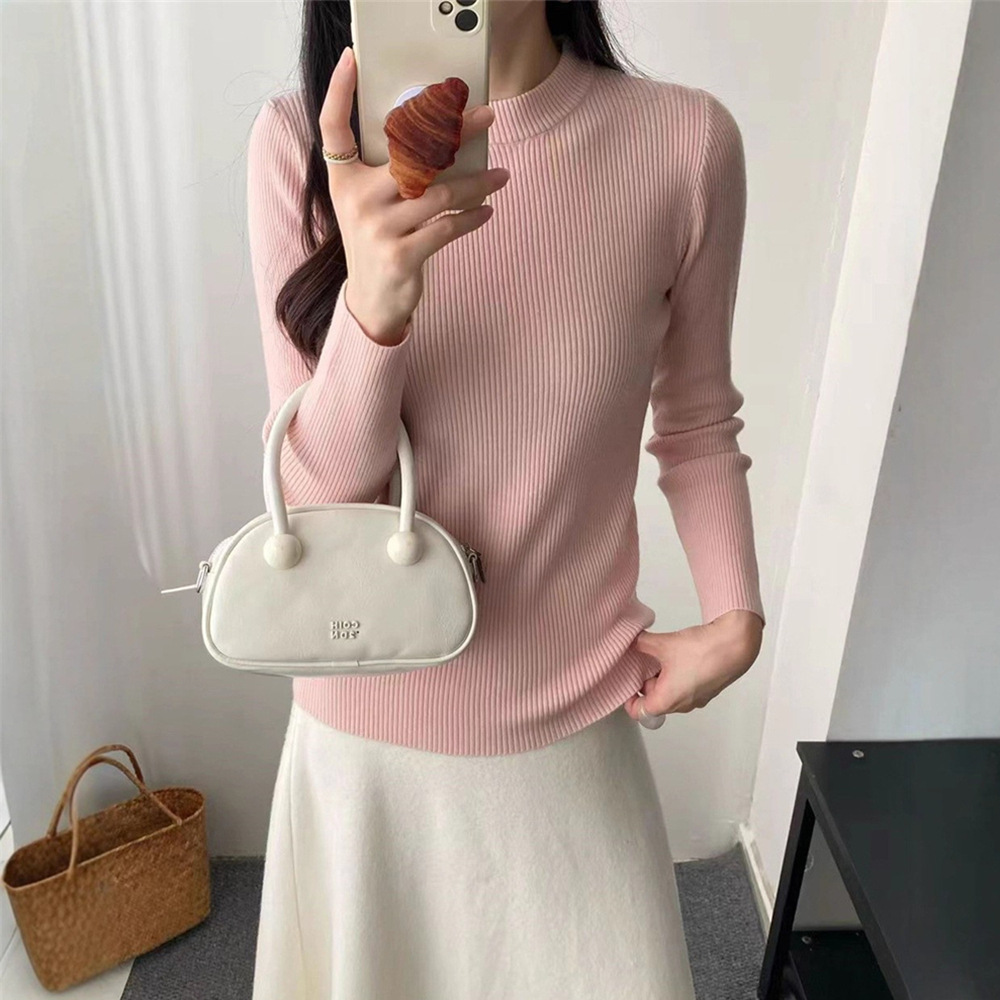软糯圆领内搭毛衣女秋冬新款时尚简约修身显瘦保暖针织打底衫上衣