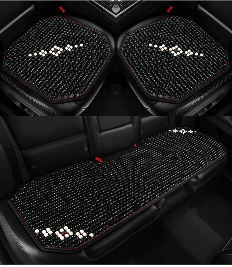 Summer New Wooden Bead Car Seat Cushion Wooden Bead Lumbar Support Square Cushion Unique Comfortable Breathable Wear-Resistant Three-Piece Set