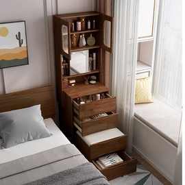 北欧全实木梳妆台床头柜一体多功能小户型卧室床头化妆台收纳窄柜
