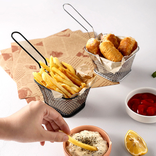 Stainless steel French fries frying basket Snacks frying mesh basket Oil drain basket Fried chicken basket French fries basket