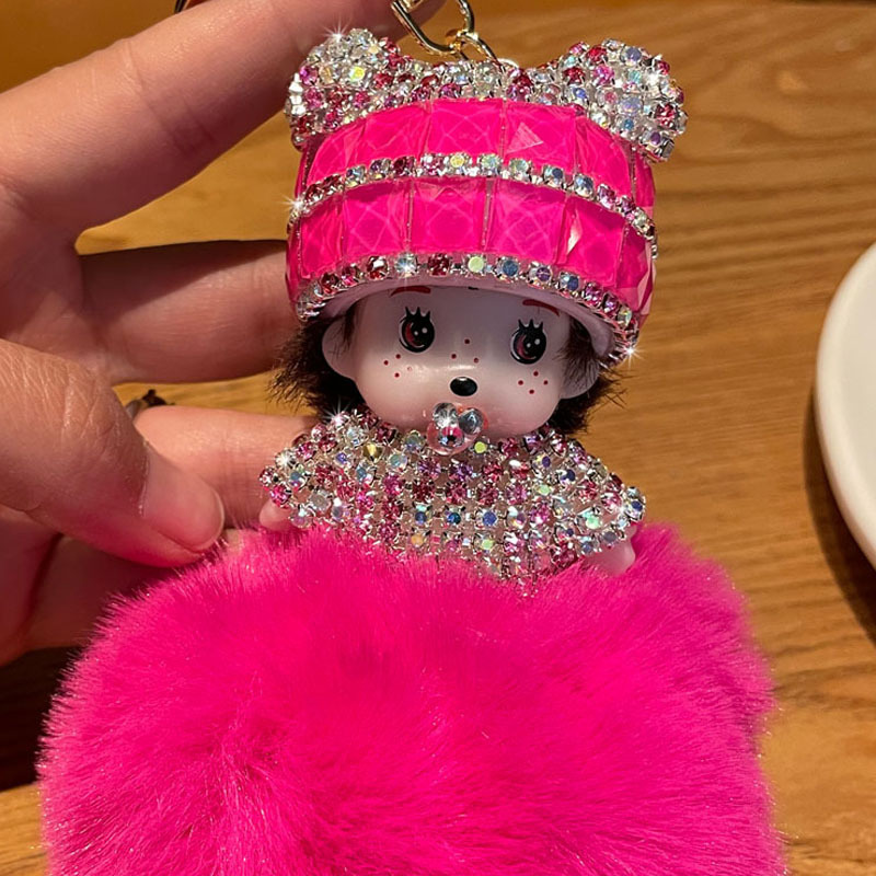Corea del Sur creativo lindo diamante incrustado lindo Qiqi Bola de piel muñeca llavero mujer de dibujos animados par coche bolsa colgante