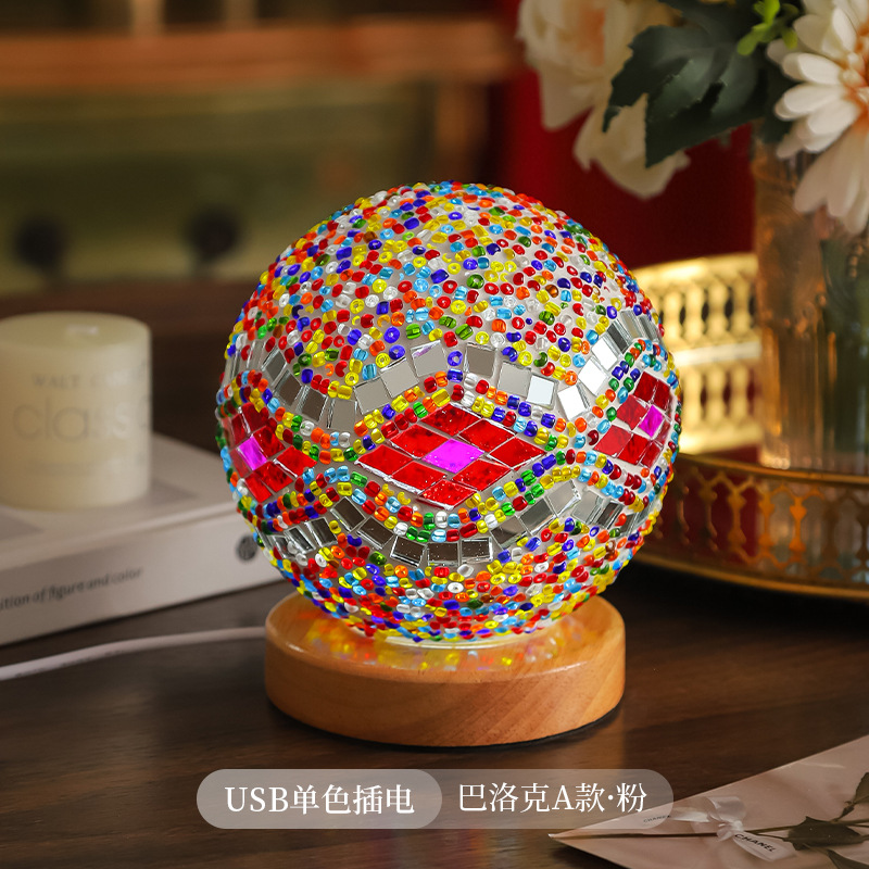 Mosaico transfronterizo luz de noche barroco romance y libertad Bohemia luz de noche creativa lámpara de mesa decorativa de vidrio