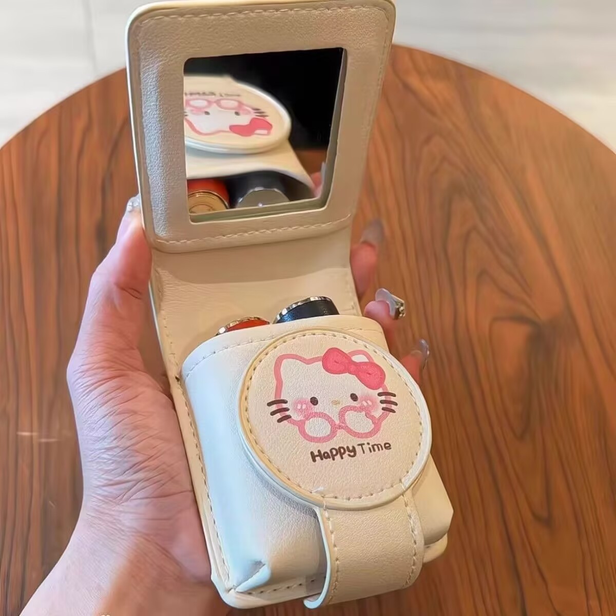 Sobre rojo de alto valor con espejo, bolsa de maquillaje de viaje portátil portátil, funda protectora de almacenamiento de maquillaje portátil ligera