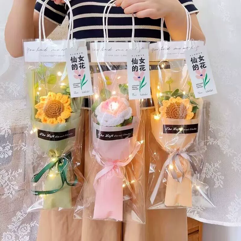 Подсолнух Роза вязаный шерстяной маленький букет готовый ручной работы плетеный искусственный цветок упаковка подарок