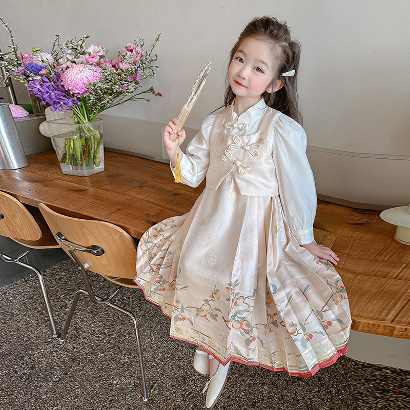 Princess Dress for Girls - Spring 2024 New Style Two-Piece Spring Outfit for Baby Girls - Chinese Style Dress for Children