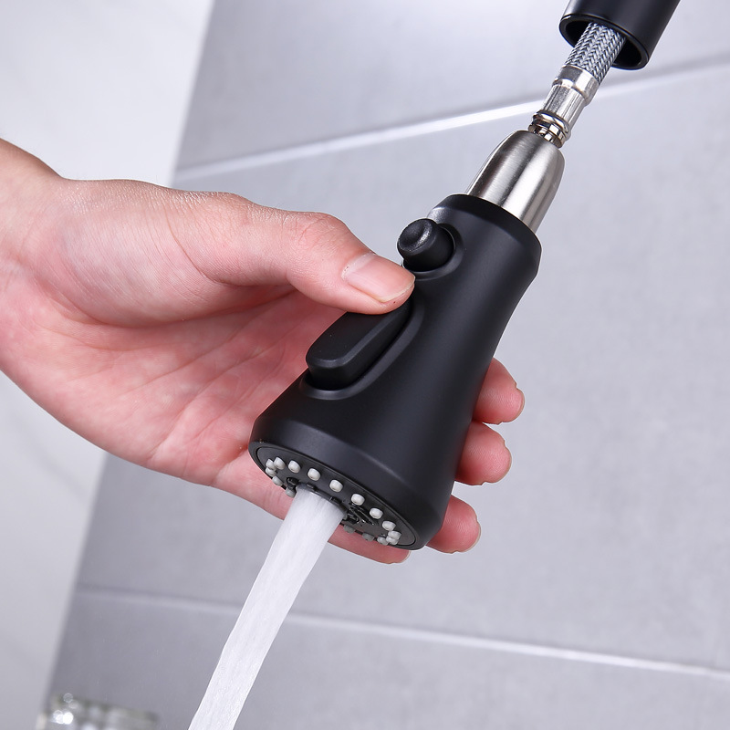 跨境304不锈钢黑色厨房触碰抽拉式水龙头 冷热烤漆伸缩洗菜盆龙头