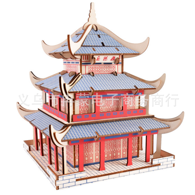 3D rompecabezas de madera rompecabezas tridimensional modelo de rompecabezas para niños edificio de estilo nacional bloques de construcción de alta dificultad montaje de juguete