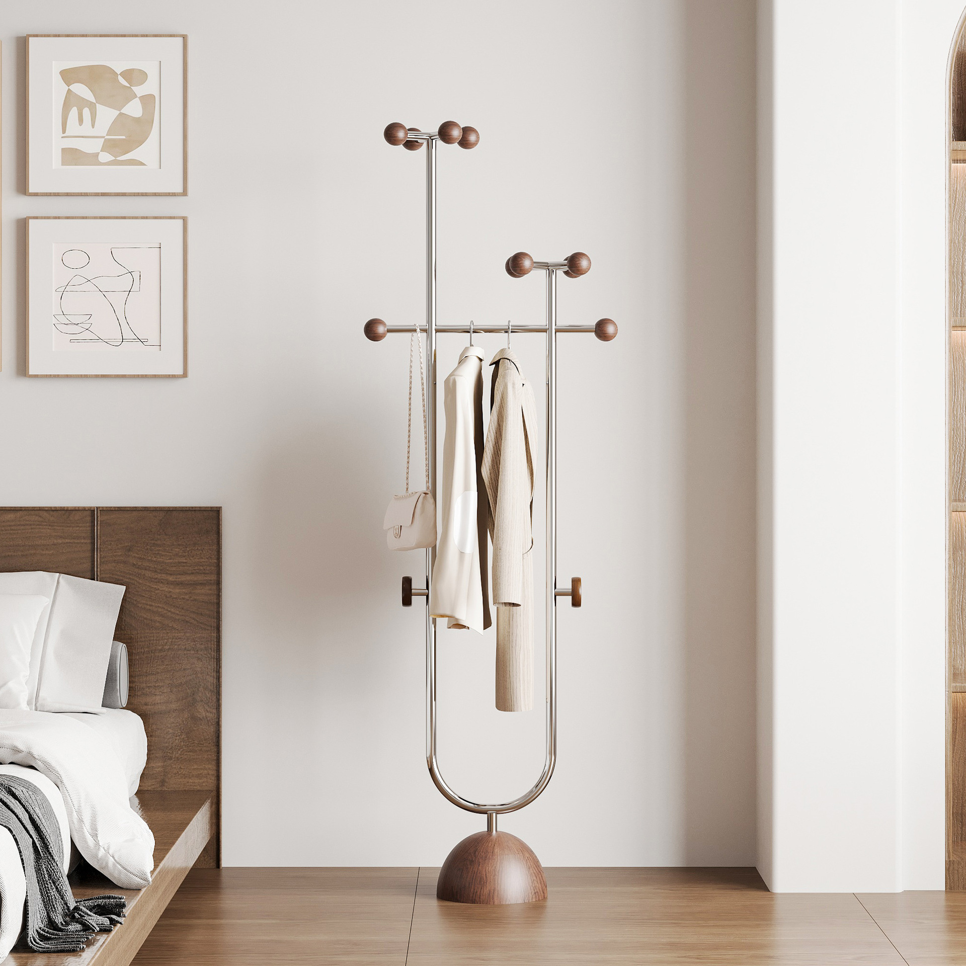 Retro Style Floor-Standing Clothes Hanger 2025 New Bedroom Corner Bedside Clothes Hanger Room Entry Small Household Vertical