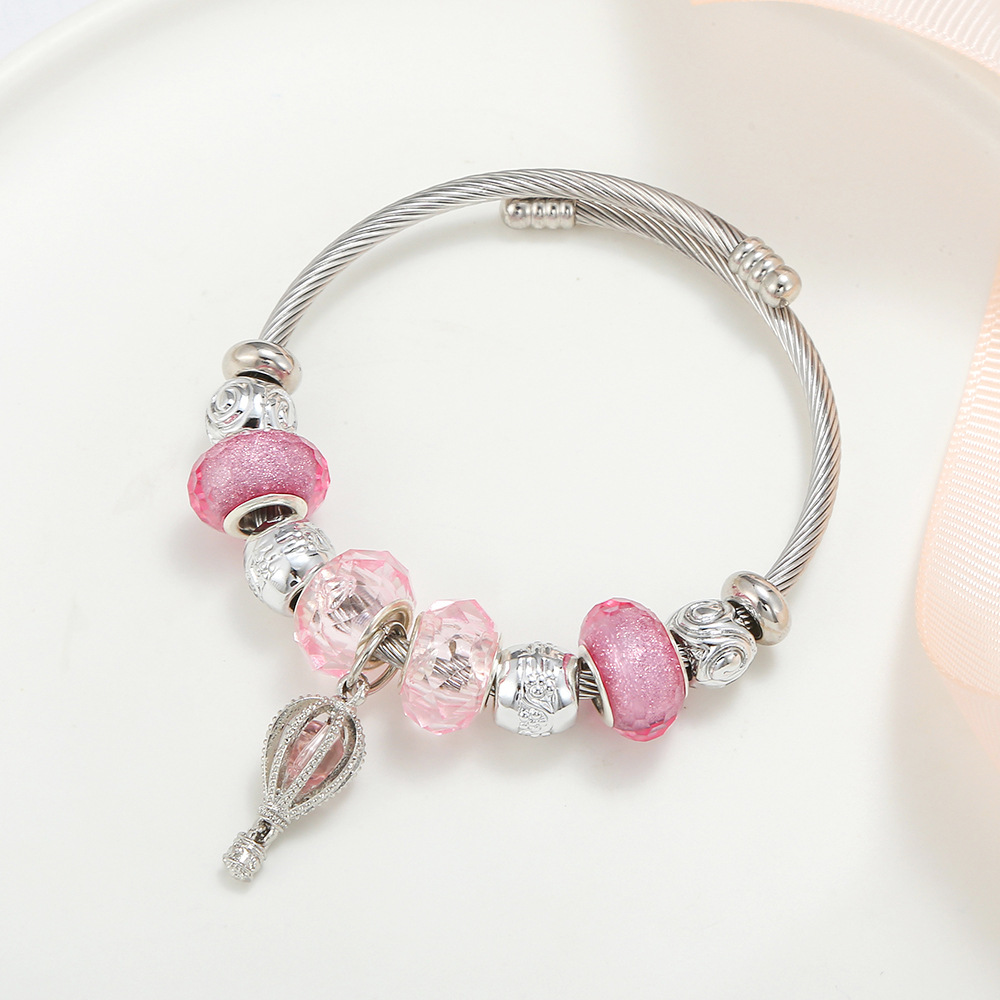 Simple Style Hot Air Balloon Heart Shape Wings Stainless Steel Alloy Inlay Resin Womenu0027S Bangle