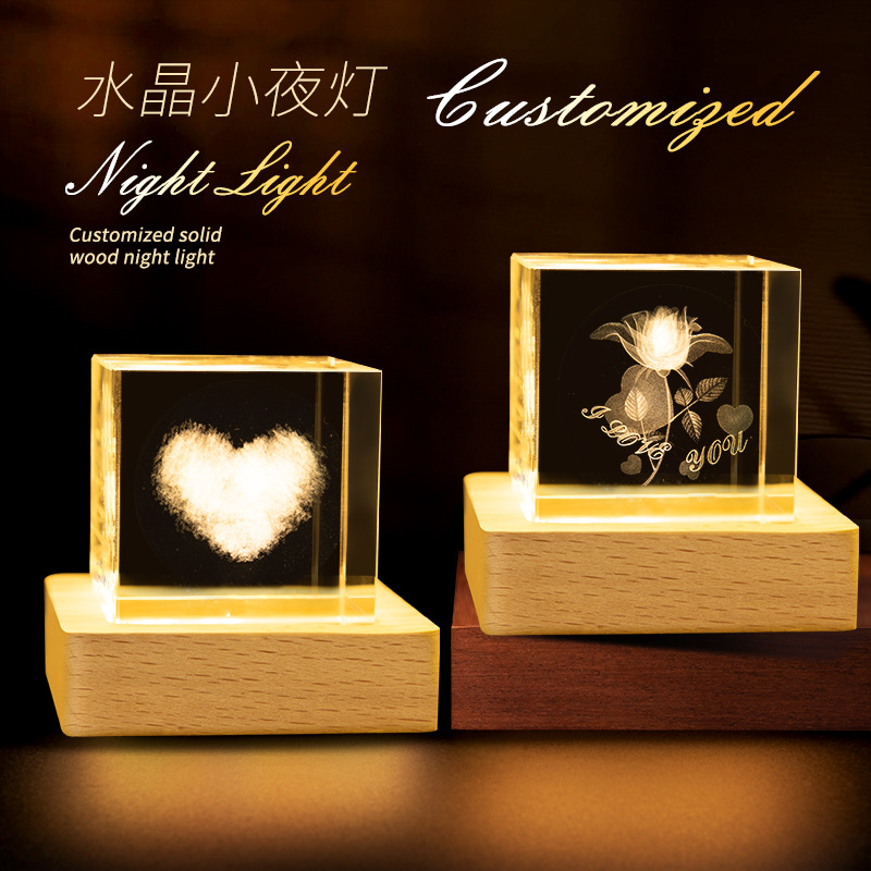 Escultura interior 3D transfronteriza cristal cuadrado luminoso luz nocturna adopción de una nube decoración creativa base de madera decoración decoración de escritorio