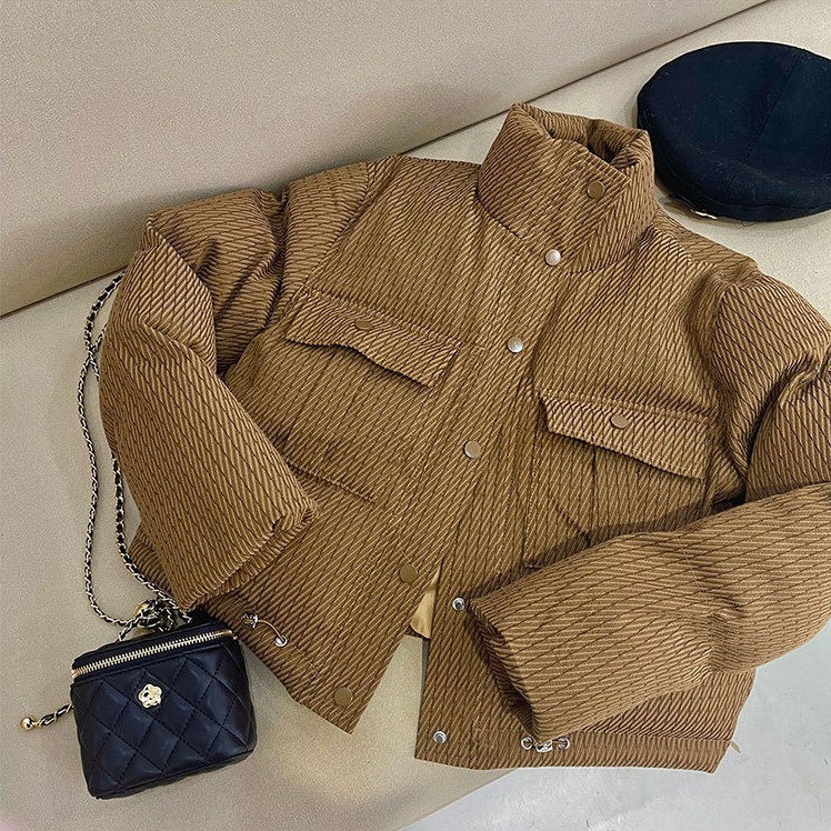 Abbigliamento da donna, cappotti invernali, giacche per donna, corto cappotto invernale in cotone largo in stile coreano, giacca dal design spesso di piccole dimensioni, giacca in cotone in stile coppia_voghion.com