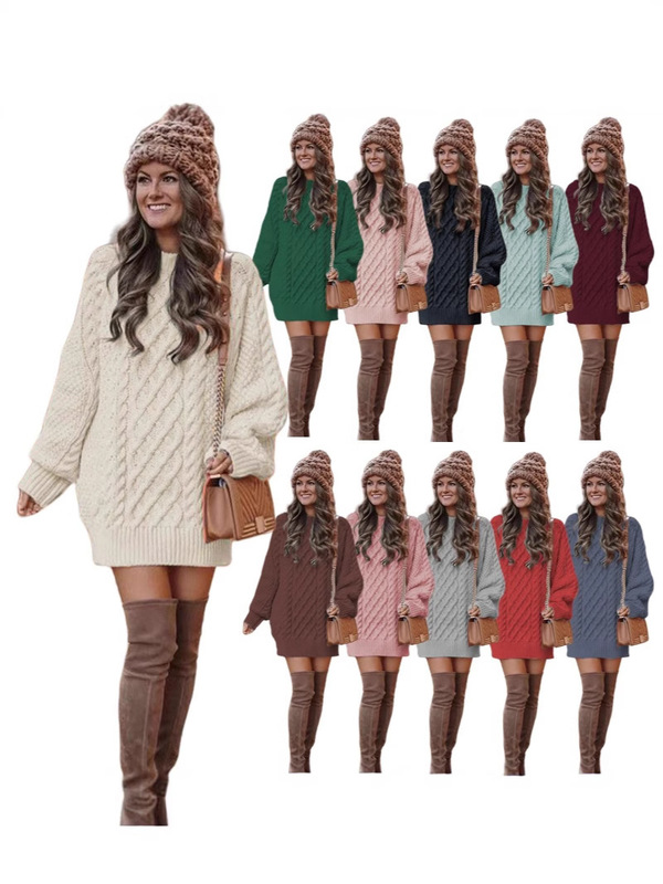 Amazon ヨーロッパとアメリカの新しい厚手のニットセーター女性のためのホット販売ラウンドネックルーズファッションプルオーバーケーブルニットセーター女性のための|undefined