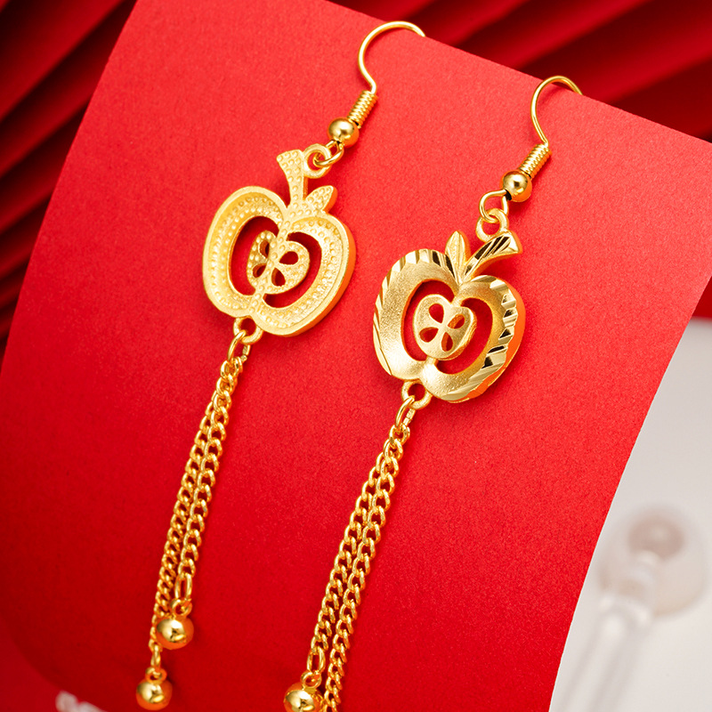 Pendientes de borla larga de Apple de oro pendientes elegantes de estilo étnico de las mujeres no se desvanecen personalidad de la moda nacional luz joyería de lujo