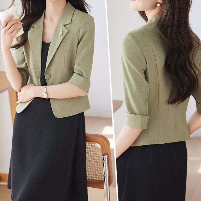 Fashionable and Elegant Mid-Sleeve Blazer for Women, Summer Thin Short Style for Petite Figures, New High-End Casual Small Suit Fashionable and Elegant Mid-Sleeve Blazer for Women, Summer Thin Short Style for Petite Figures, New High-End Casual Small Suit