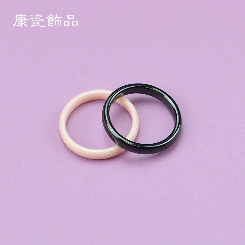 Simple Black and White Glossy 3mm Zirconia Ceramic Ring Space Ceramic Couple Ring