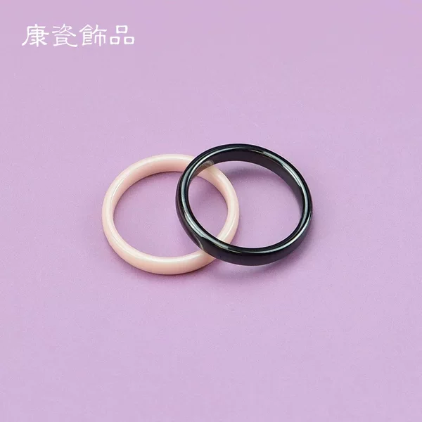 Simple Black and White Glossy 3mm Zirconia Ceramic Ring Space Ceramic Couple Ring