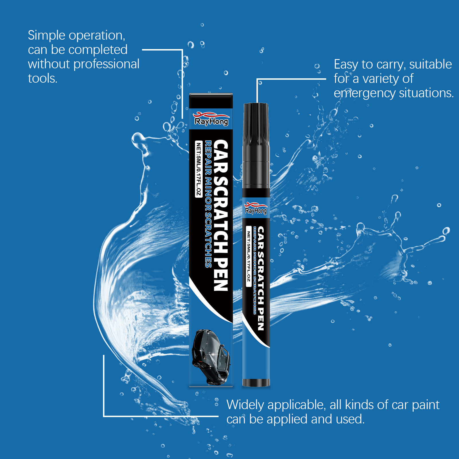 Rayhong Car Paint Light Scratch Pen Car Paint Scratch Two-In-One Touch Pen Convenient Care Touch-Up Paint