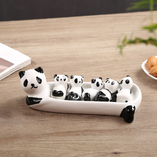 Cartoon panda ceramic chopsticks dinner dish vinegar plate fruit…
