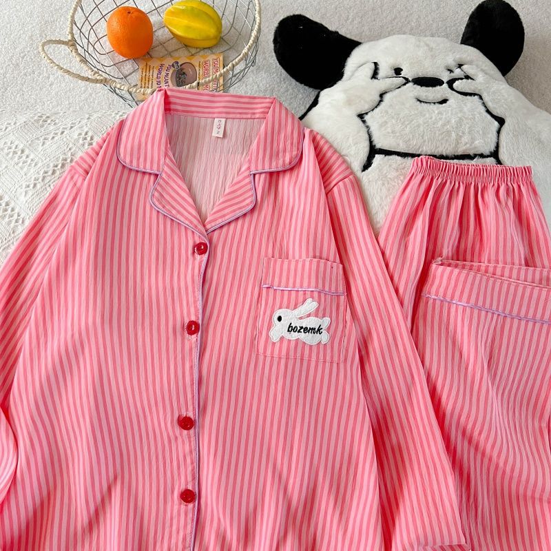 Al por mayor transfronterizo nueva primavera y otoño red bordada delgada nube de algodón dulce pijama de manga larga pantalones largos set de ropa para el hogar
