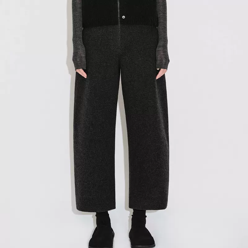 现货过冬神裤进口高支山亲肤双面毛呢弯刀9分裤高腰休闲