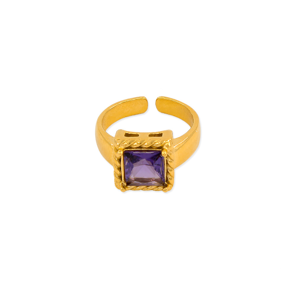 8g Weight Zircon Inlay Material Open Ring Classification 1 Piece Quantity Daily Occasion Titanium Steel Material Square Pattern Women'S Gender Plating, Inlay Design Fashion Style 1 Piece Fashion Square Titanium Steel Plating Inlay Zircon Women's Open Ring 10
