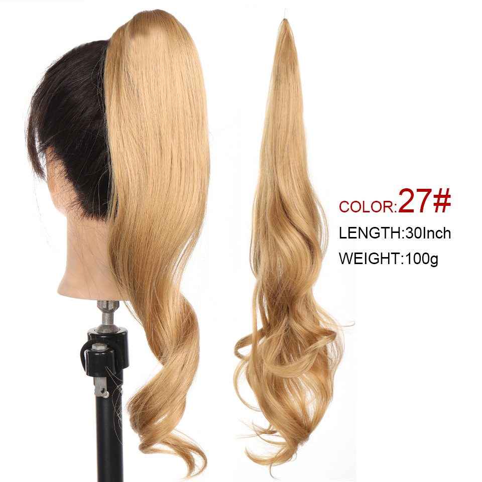 Coda di cavallo sintetica femminile lunga riccia magica avvolgimento coda di cavallo treccia bacchetta capelli soffici e naturali_voghion.com