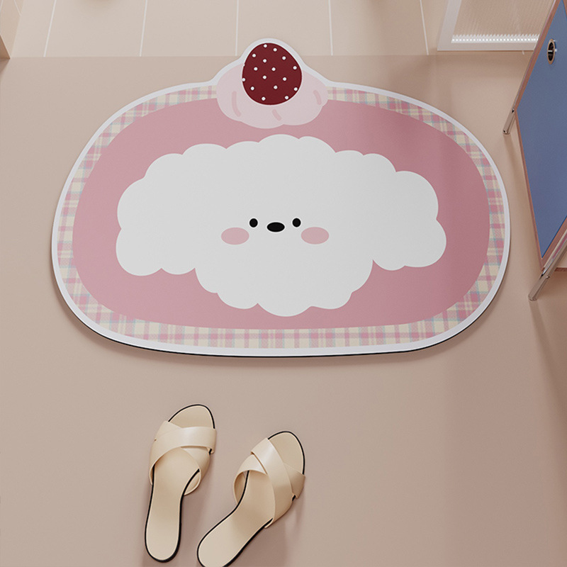 卡通萌趣动物浴室吸水防滑地垫硅藻泥家用卫生间门口地垫耐脏脚垫