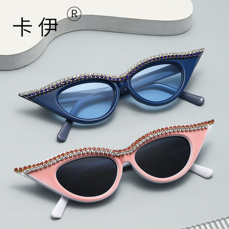 新款貓眼鑲鑽太陽鏡歐美網紅穿搭裝飾舞台男女眼鏡跨境